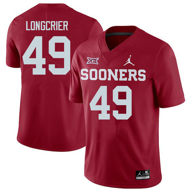 Youth #49 Hunter Longcrier Oklahoma Sooners College Football Jerseys Sale-Crimson